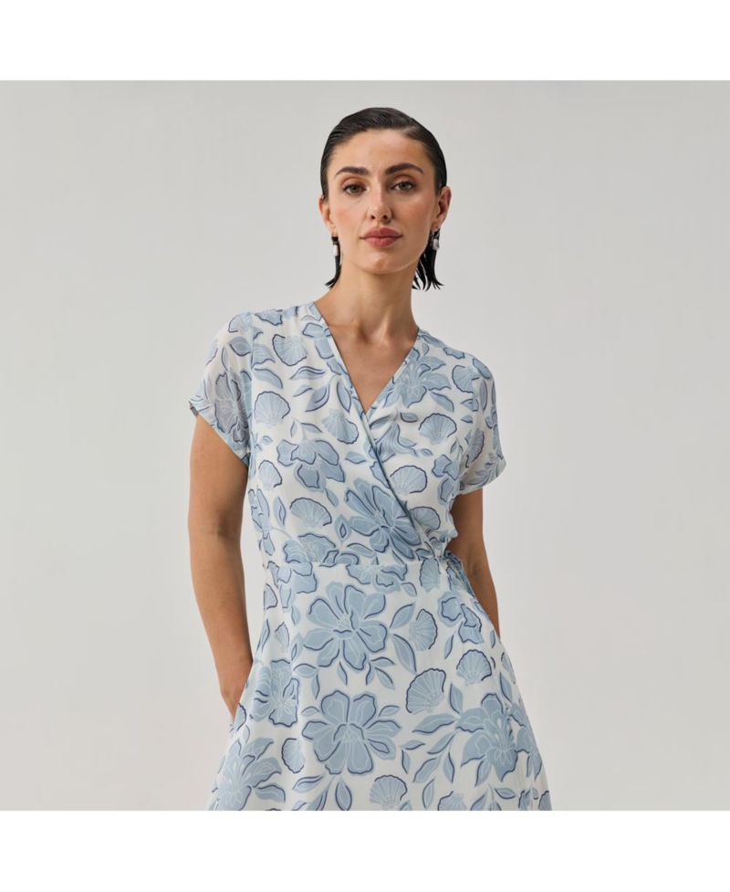 Women's Floral Print Tie Waist Wrap Maxi Dress