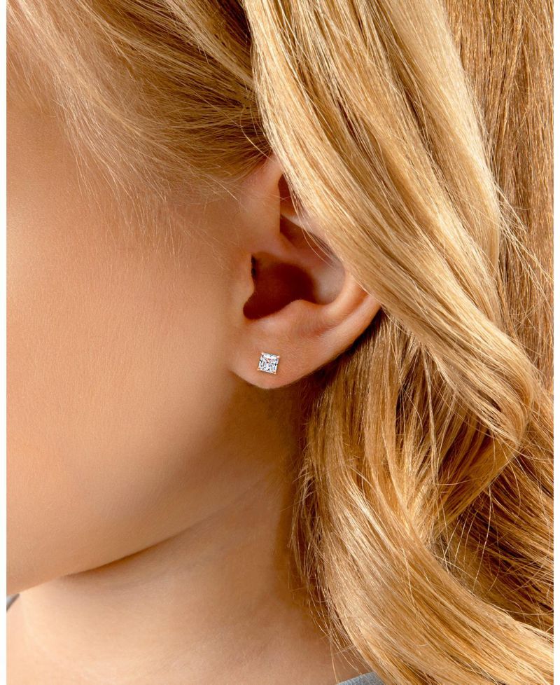 14K Gold Princess Cut Studs Screw Back Earrings