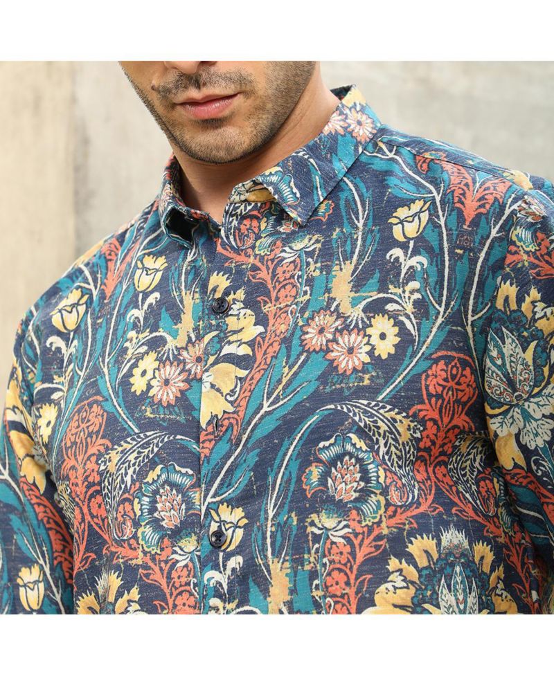 Men's Aegean Blue Floral-Opulance Shirt