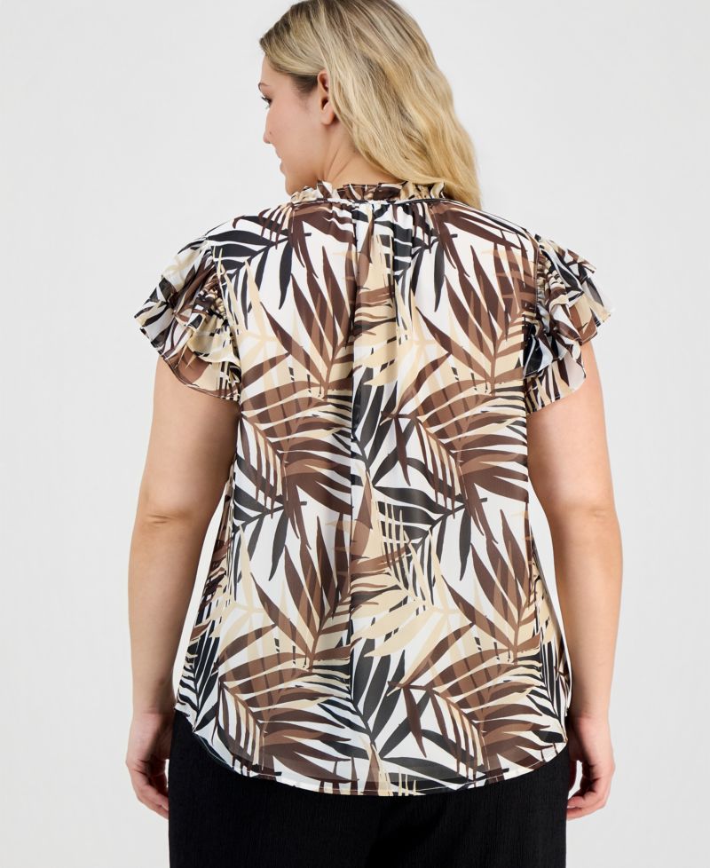 Plus Size Ruffle-Sleeve Tie-Neck Blouse