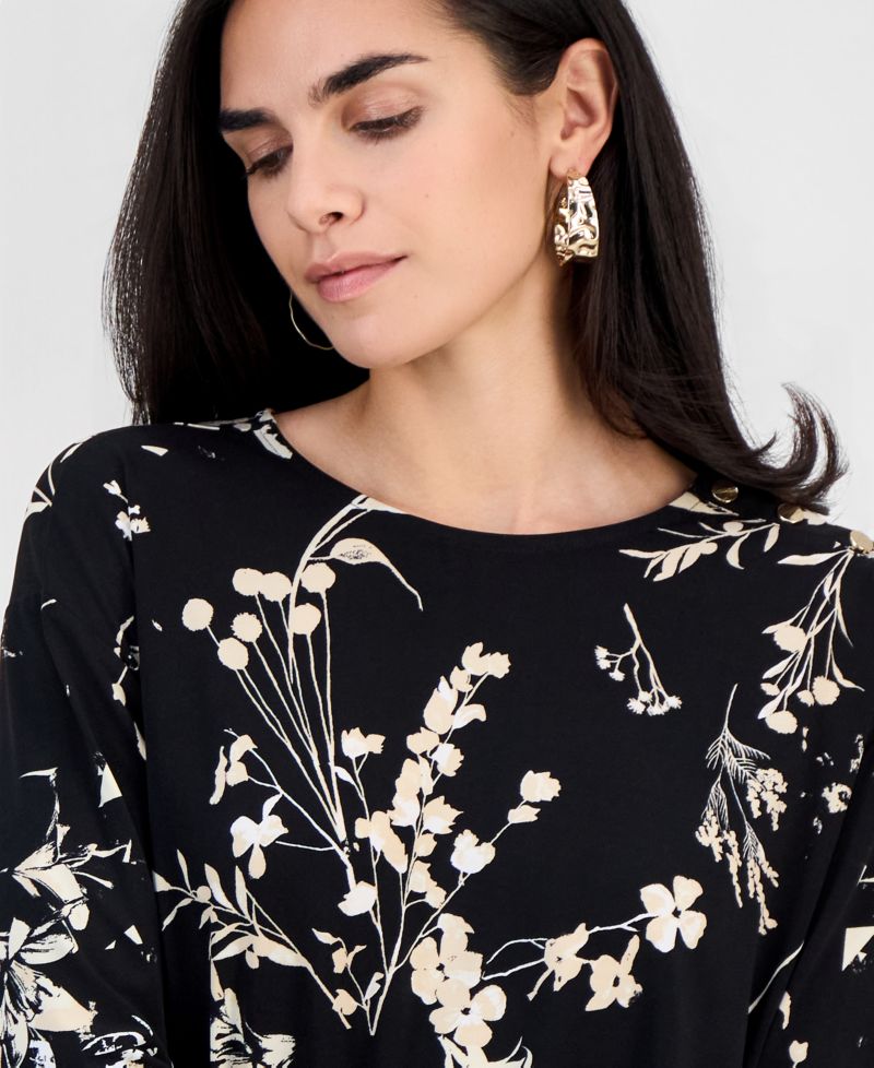 Petite Printed Crew-Neck Banded-Hem Top