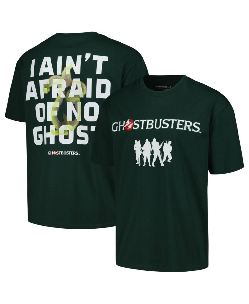 Men's and Women's Green Ghostbusters Scared of No Ghosts Dropped Shoulder T-Shirt