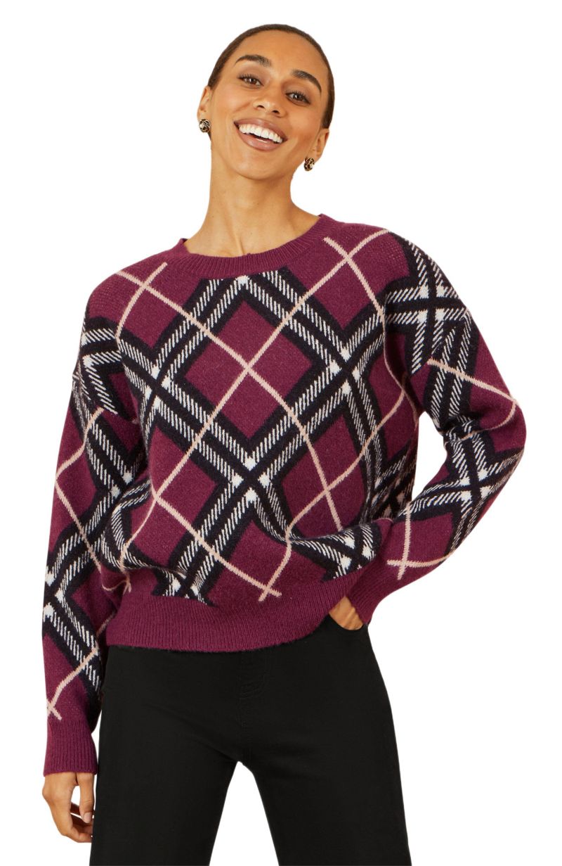 Women's Woomen's Argyle Check Relaxed Sweater