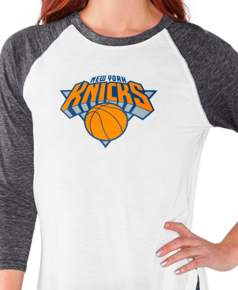 Women's White/Heather Charcoal New York Knicks All-Star Raglan 3/4-Sleeve T-Shirt