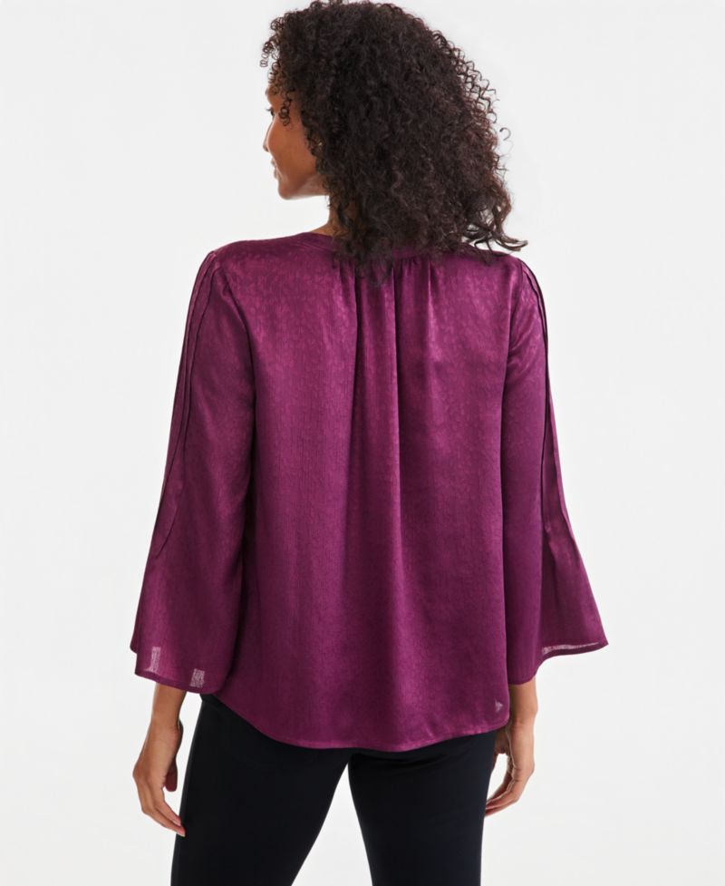 Petite Satin Bell-Sleeve Pintuck Blouse