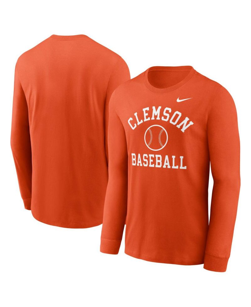 Men's Orange Clemson Tigers Essential Baseball Arch Long Sleeve T-Shirt