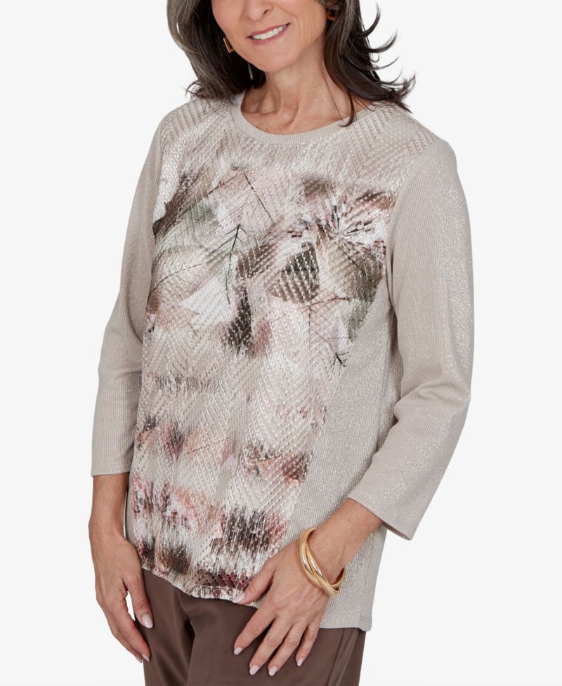 Petite 3/4-Sleeve Crewneck Print Sweater