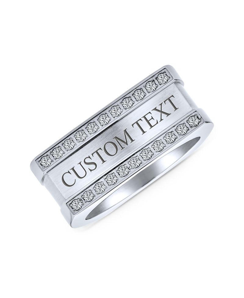 Greek Key Geometric Pave CZ Accent Cubic Zirconia Cross Mens Rectangle Signet Statement Band Ring For Men Stainless Steel