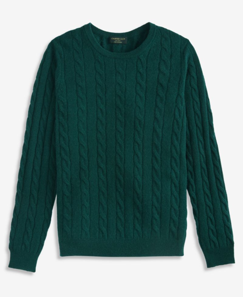 Petite Cable-Knit Crewneck 100% Cashmere Sweater
