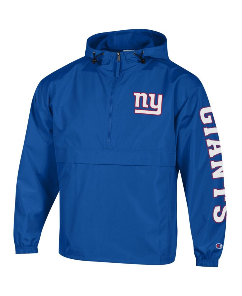 Men's Royal New York Giants Packable Hooded Windbreaker Half-Zip Jacket