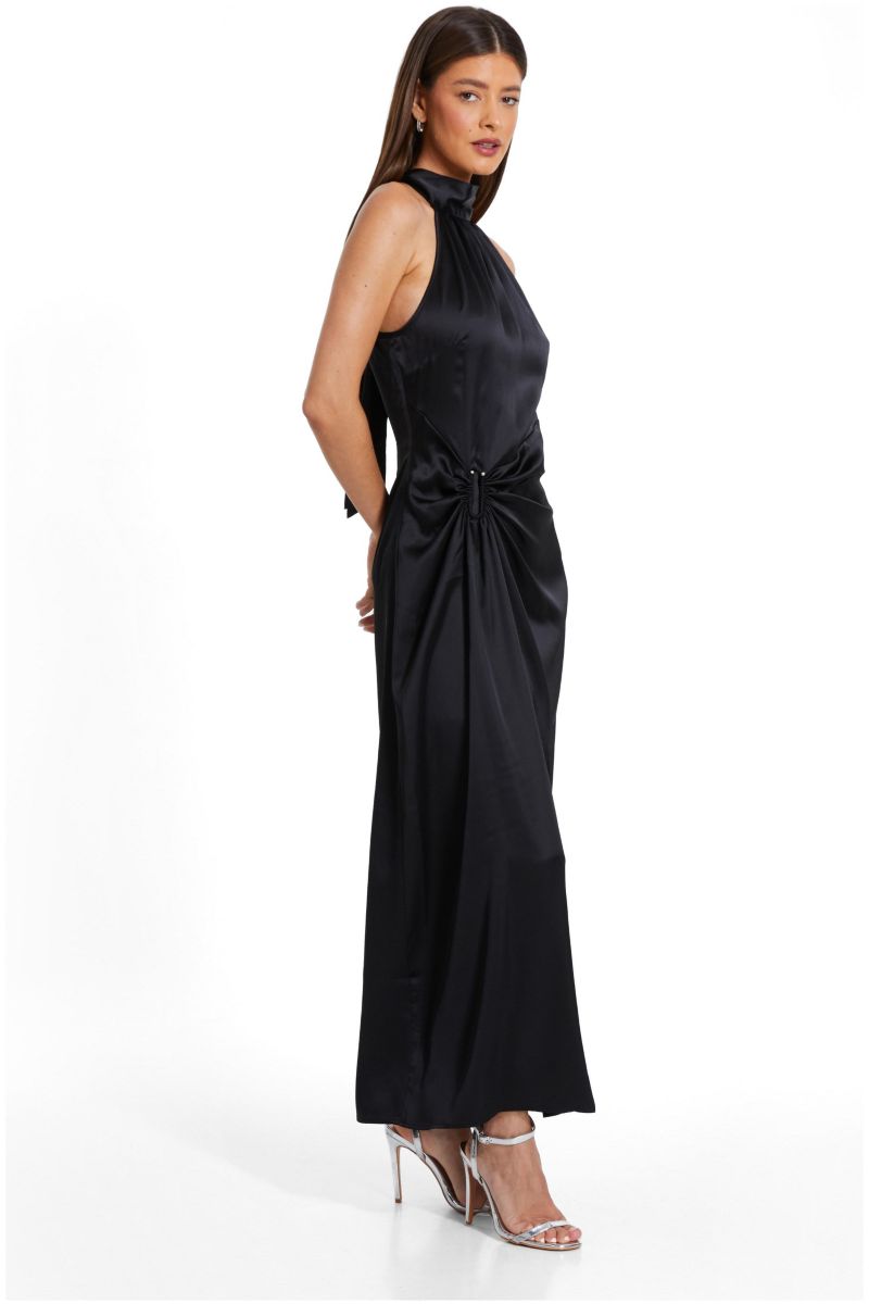 Women's Satin Halter Neck Sleeveless Midi Dress