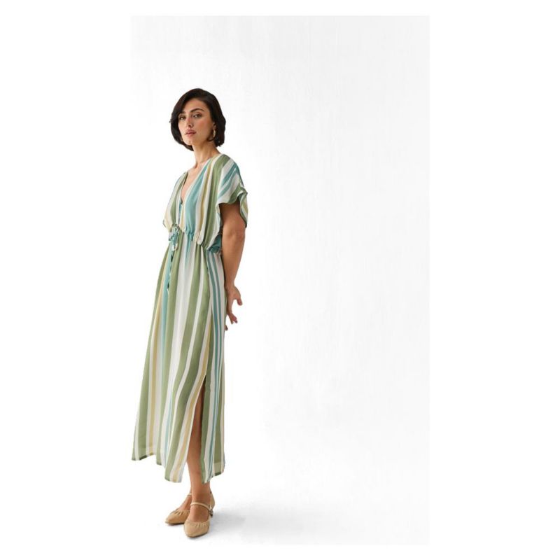 Women's Striped Drawstring Waist Maxi Dress