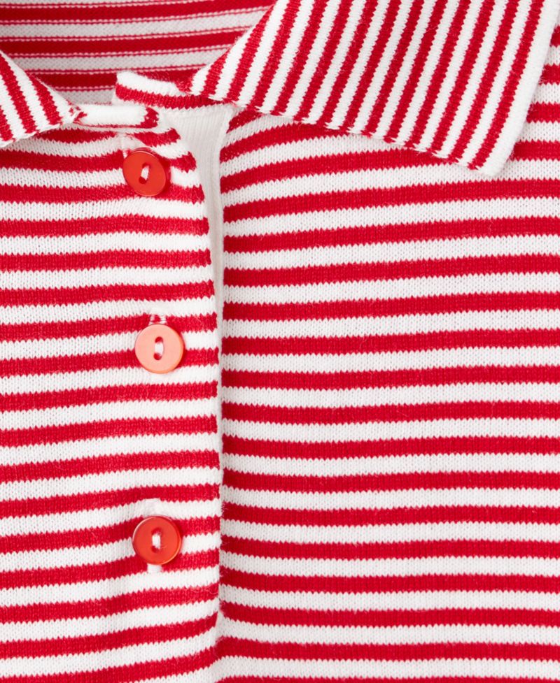 Women's Striped Polo Short-Sleeve Sweater