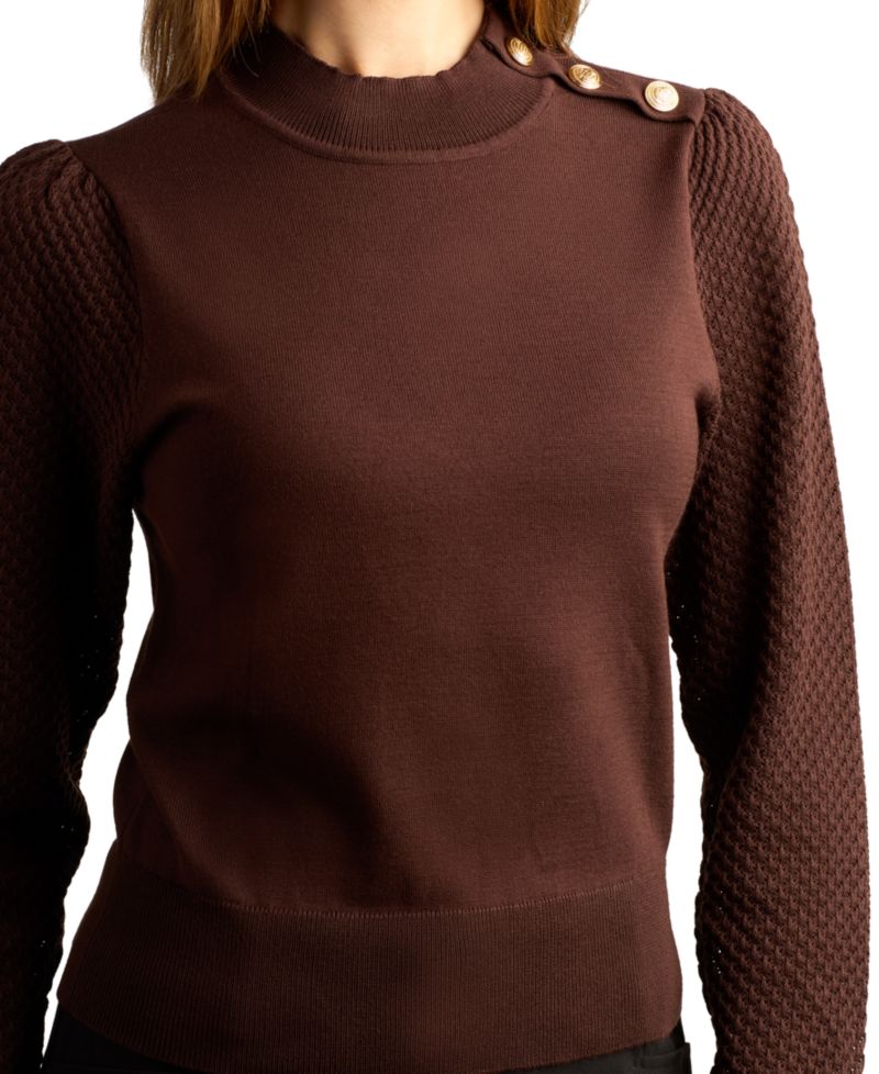 Juniors' Mock Neck Long-Sleeve Fitted Pullover