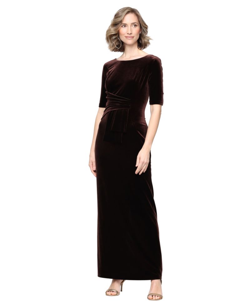 Women's Velvet Ruched-Waist Boat-Neck Dress