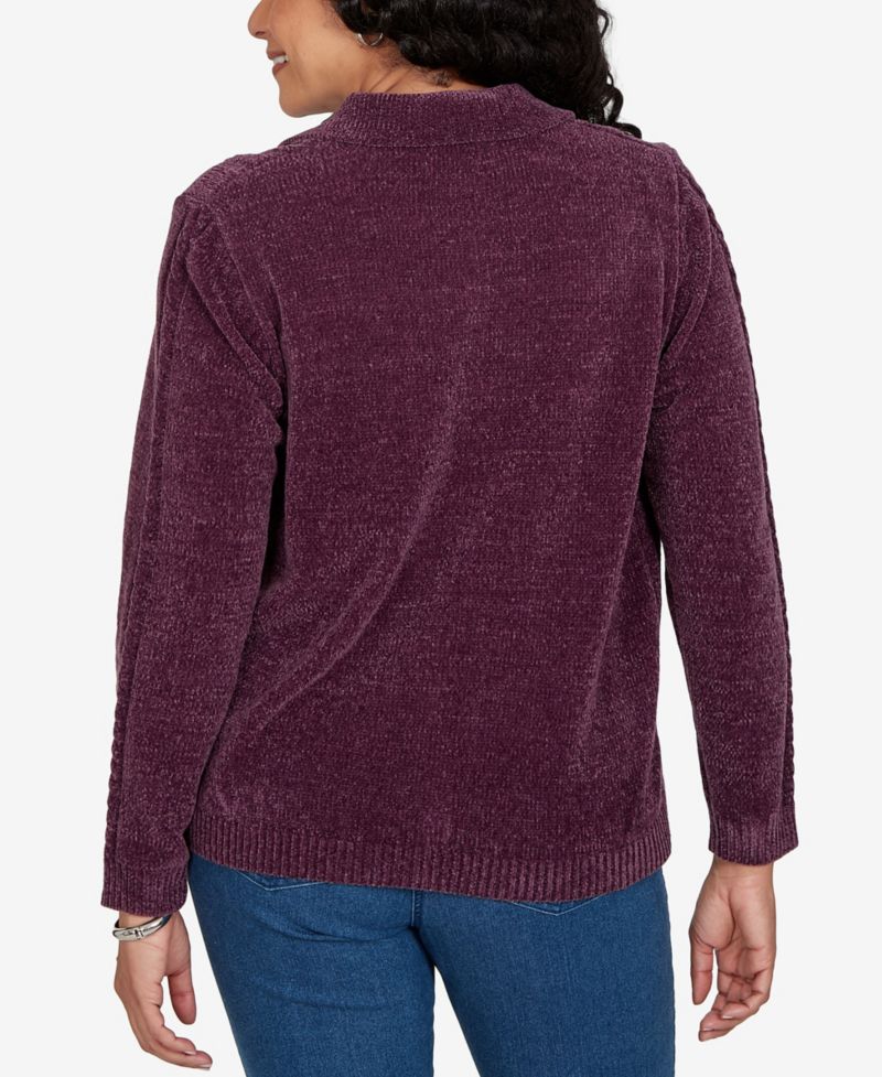 Women's Classic Cable Chenille Zip Cardigan Sweater