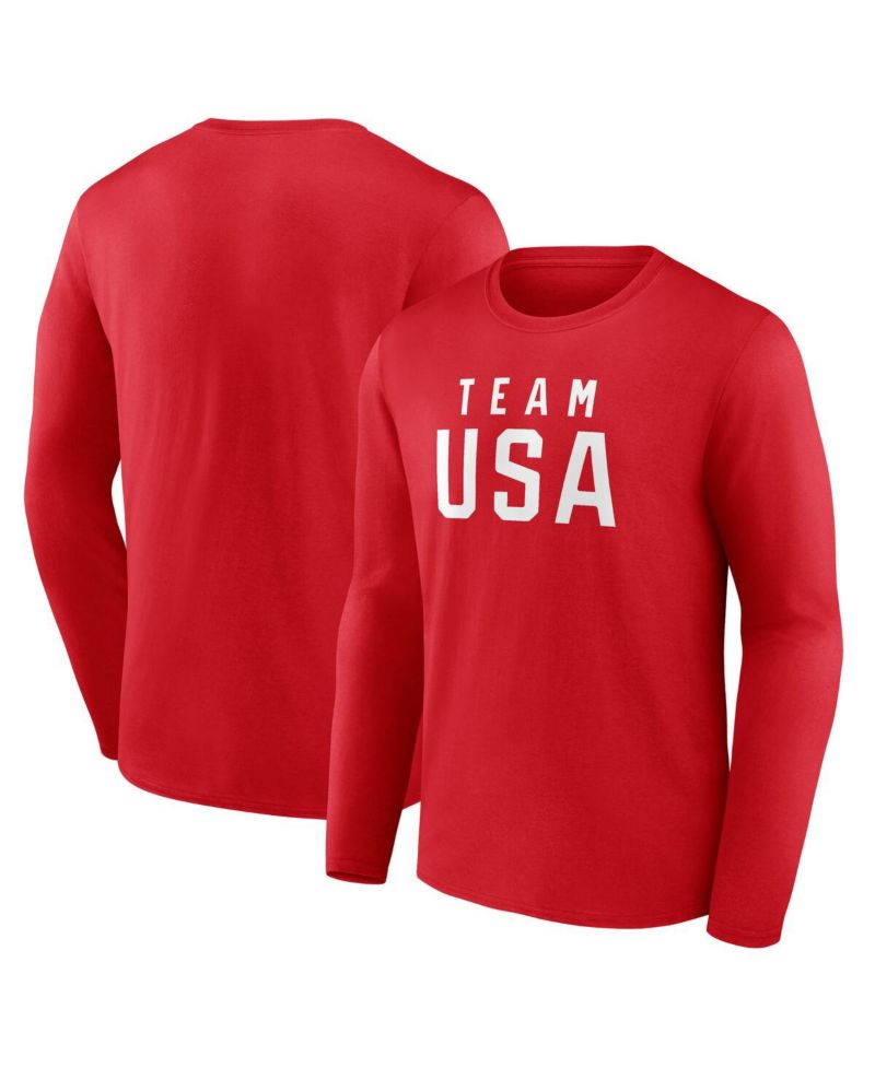 Men's Red Team USA Wordmark Long Sleeve T-Shirt