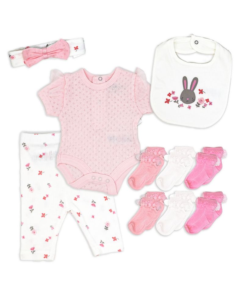 Rock A Bye Baby Boutique Baby Girls 10 Piece Layette Set, Pink Bunny