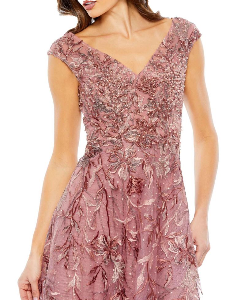 Women's Sequin Gown with Embellished Hemline and Belt