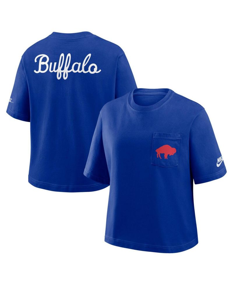 Women's Royal Buffalo Bills Rewind Pocket Boxy T-Shirt