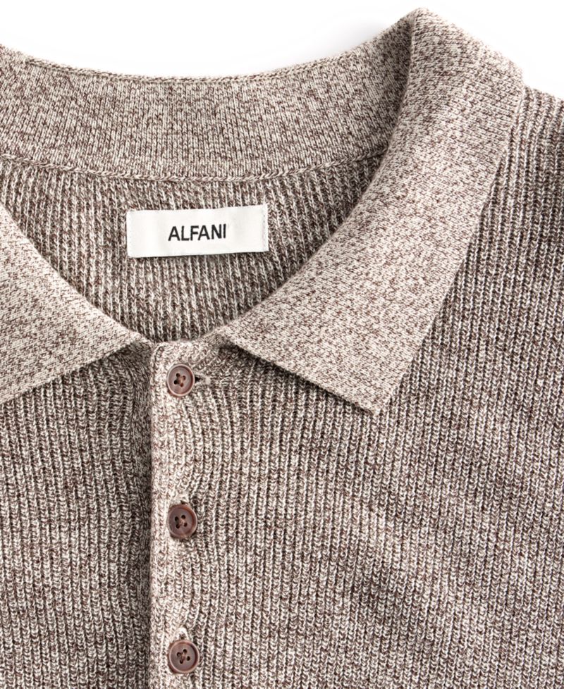 Men's Polo Long-Sleeve Regular-Fit Fully-Fashioned-Sleeve Sweater