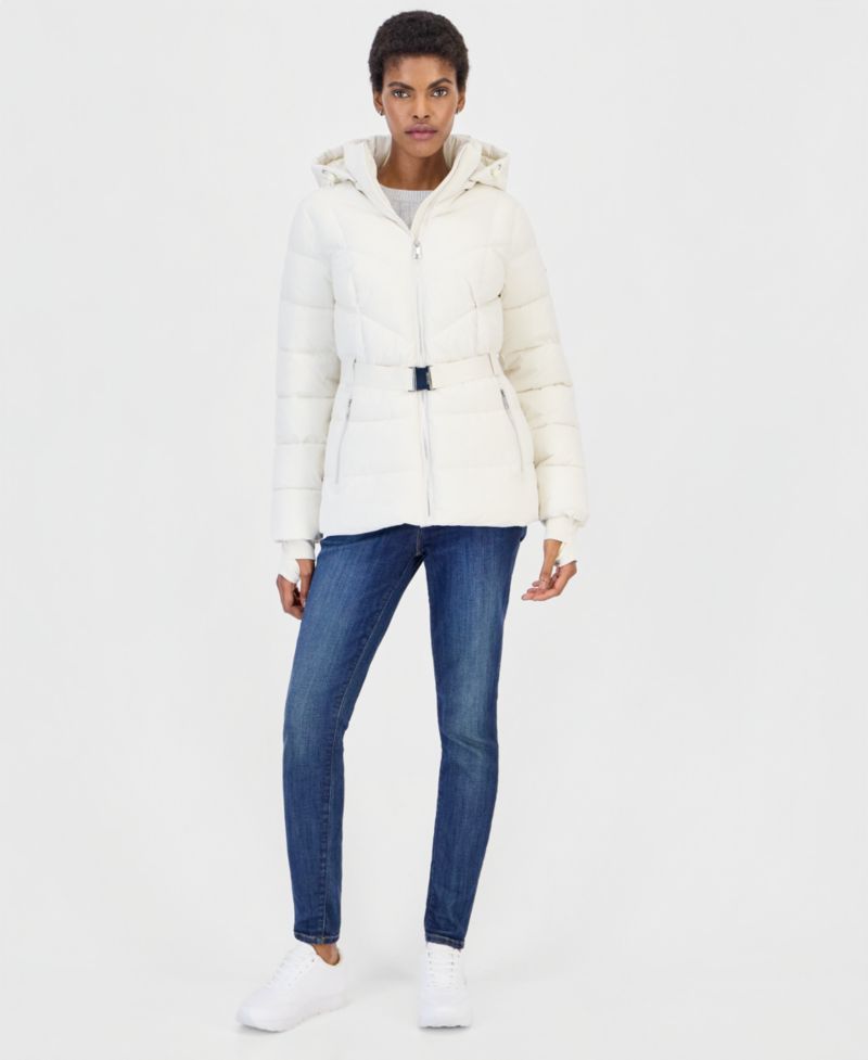 Women's Belted Thumbhole Cuff Puffer Coat