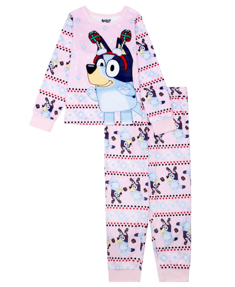 Girls' 4-8 Bluey Holiday Character Print Pajama, 2-Piece Set