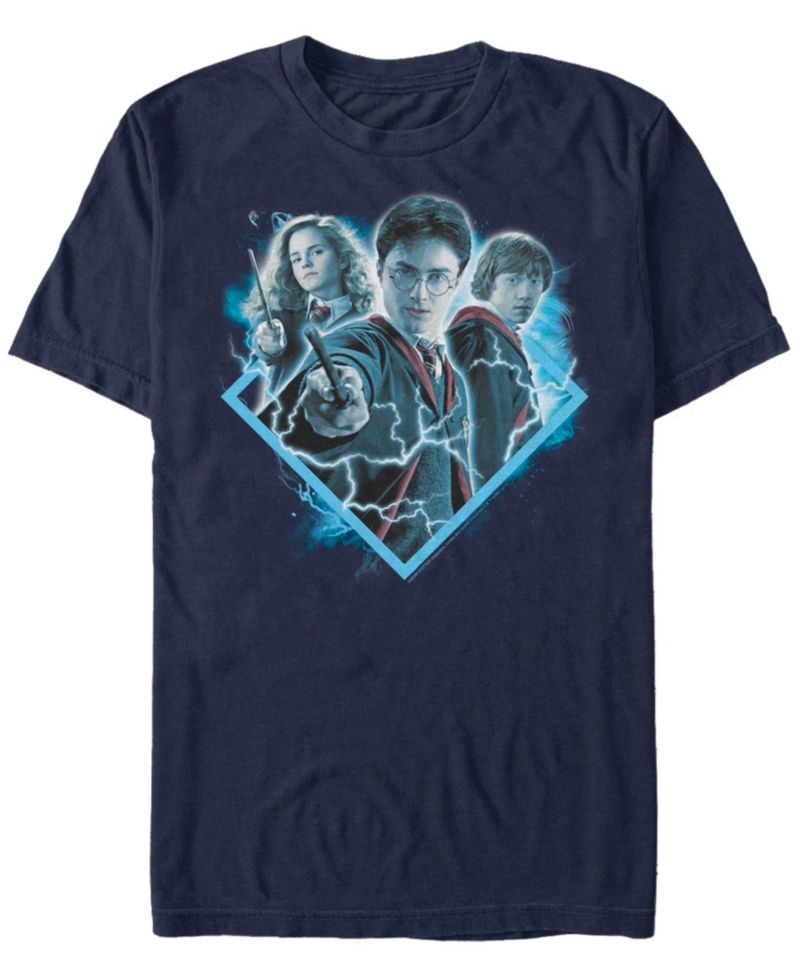 Harry Potter Men's Ron Harry Hermione Lightning Trio Short Sleeve T-Shirt