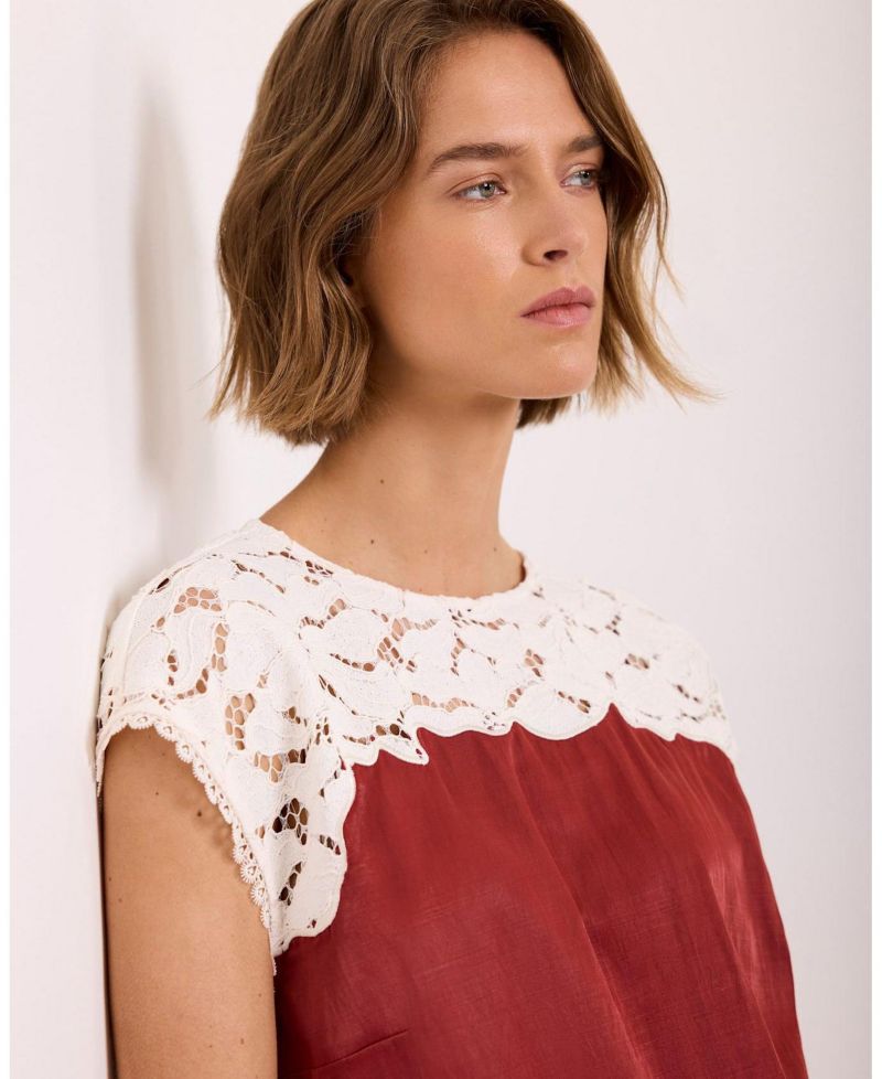 Women's Satin Lace Cap-Sleeve Top