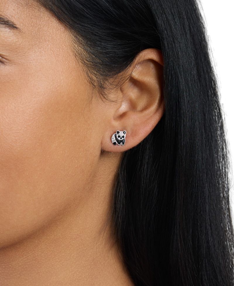 Sterling Silver Crystal Pave Panda Stud Earrings