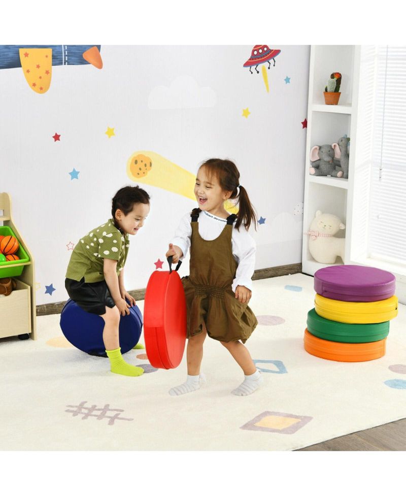 Toddler 6 Pack 15 Inch Round Floor Cushions Set for Daycare and Playroom
