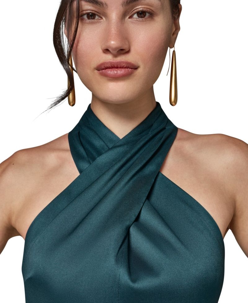 Women's Mikado Cross-Front Halter Gown