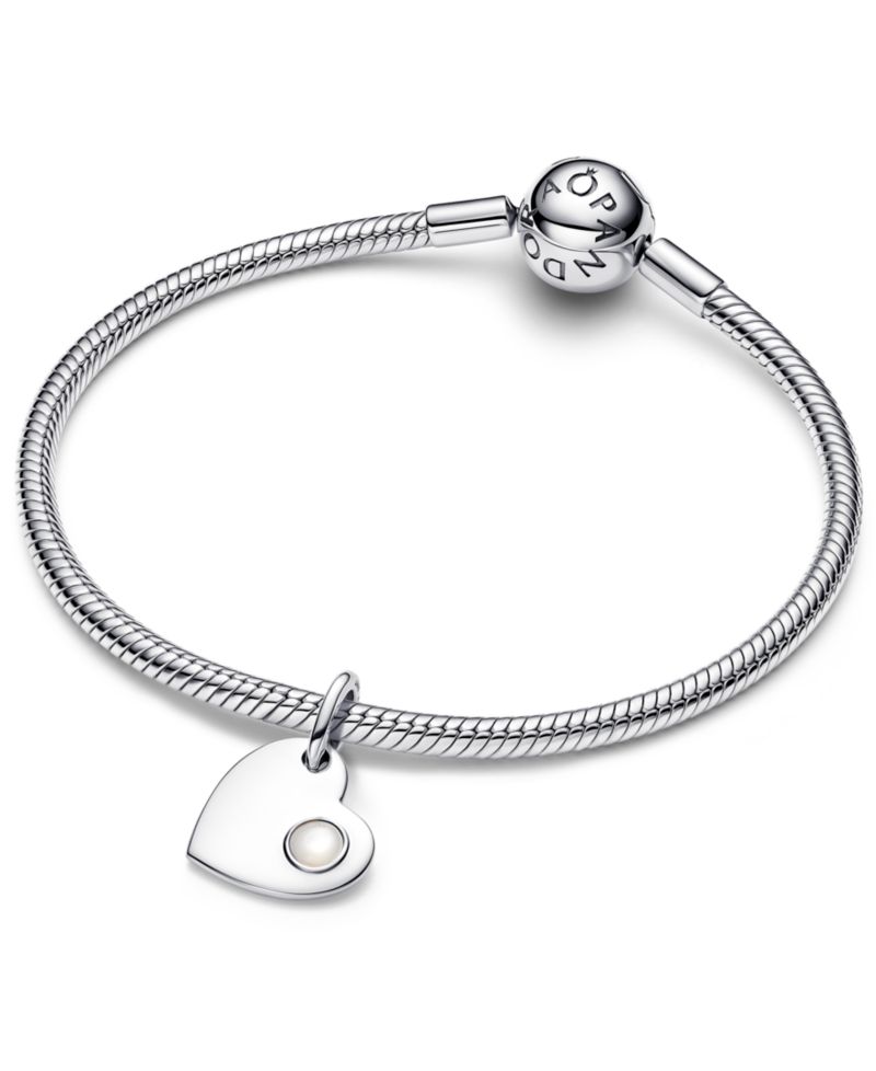 June Engravable Heart White Stone Dangle Charm