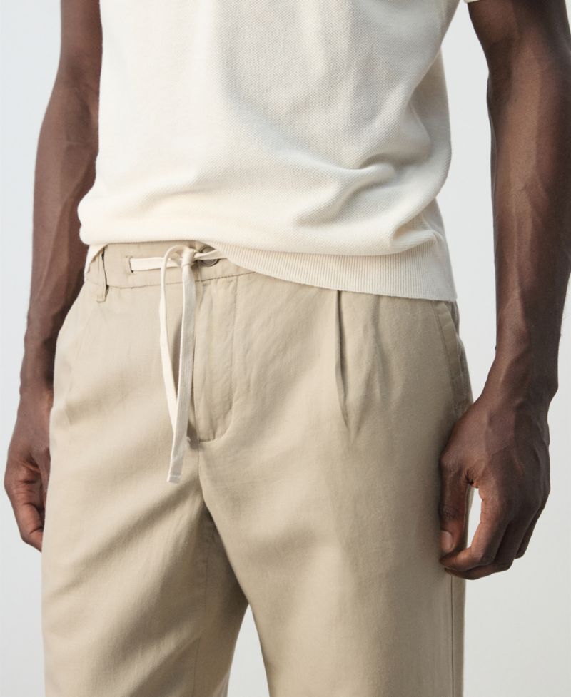 Men's Slim-Fit Cropped Cotton-Linen Pants