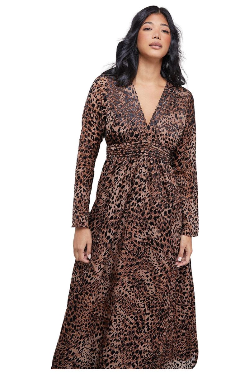 Plunge Neck Waisted Midi Dress
