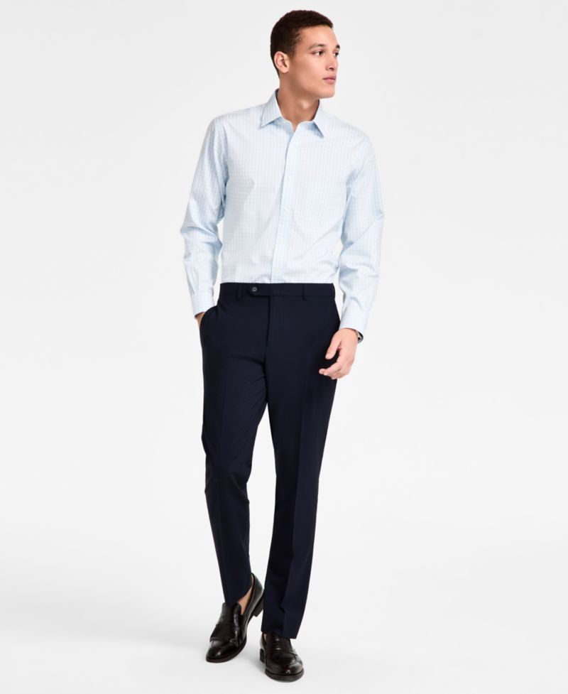 Men's Regular-Fit Non-Iron Spread Collar Gingham Pinpoint Dress Shirt