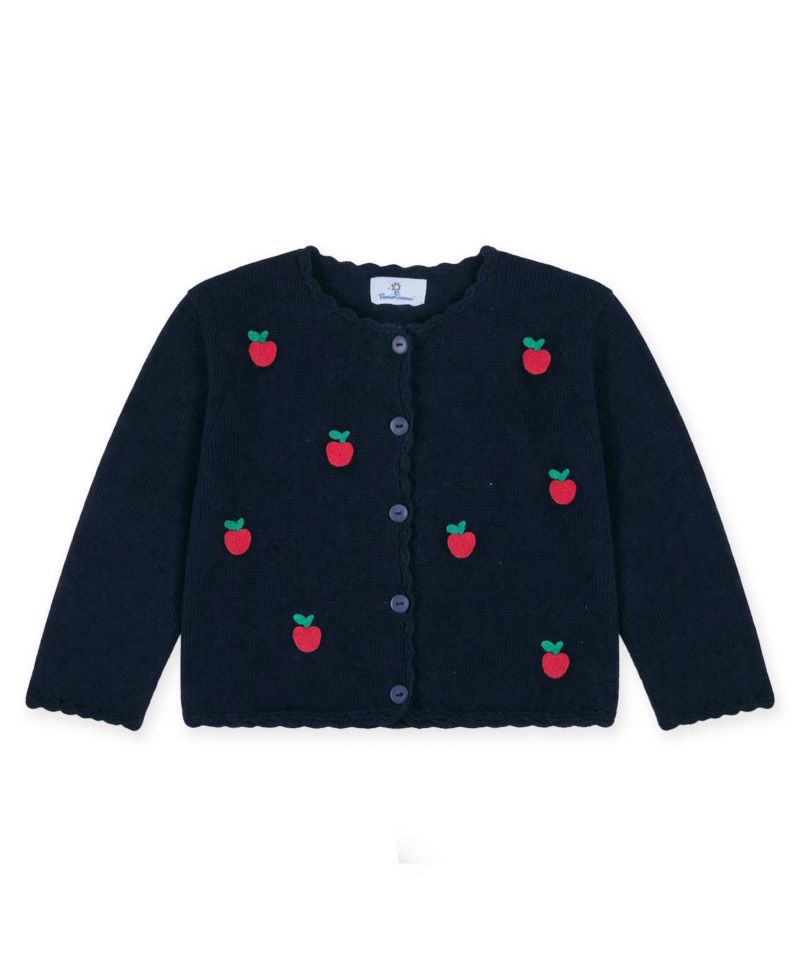 Toddler Girls' 2T-5T Long-Sleeve Crewneck Hand-Knit Red Apples Cardigan