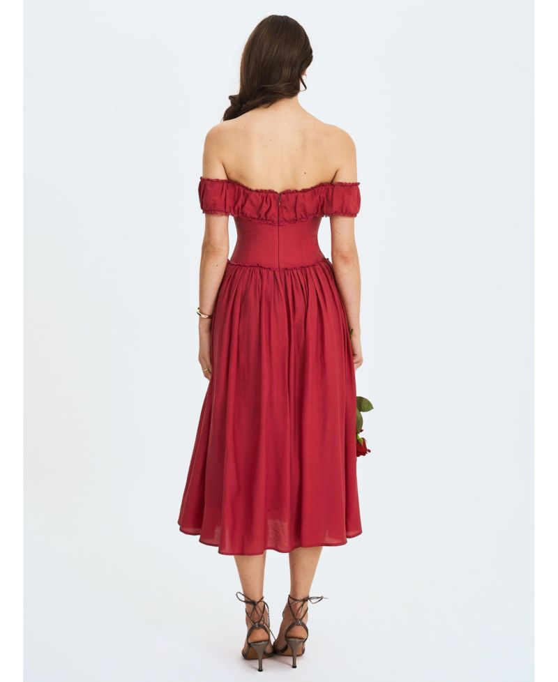 Women's Xavy Crimson Off-Shoulder Corset Midi Dress
