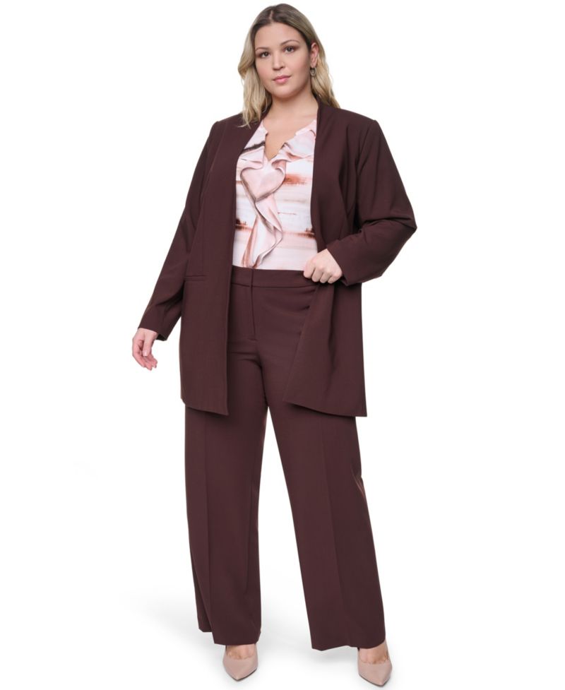 Plus Size Collarless Open-Front Rollback-Cuff Blazer