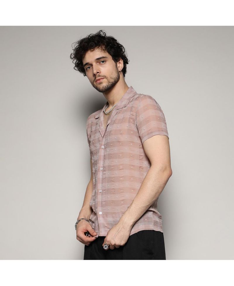 Men's Brown Self-Design Buffalo Check Shirt