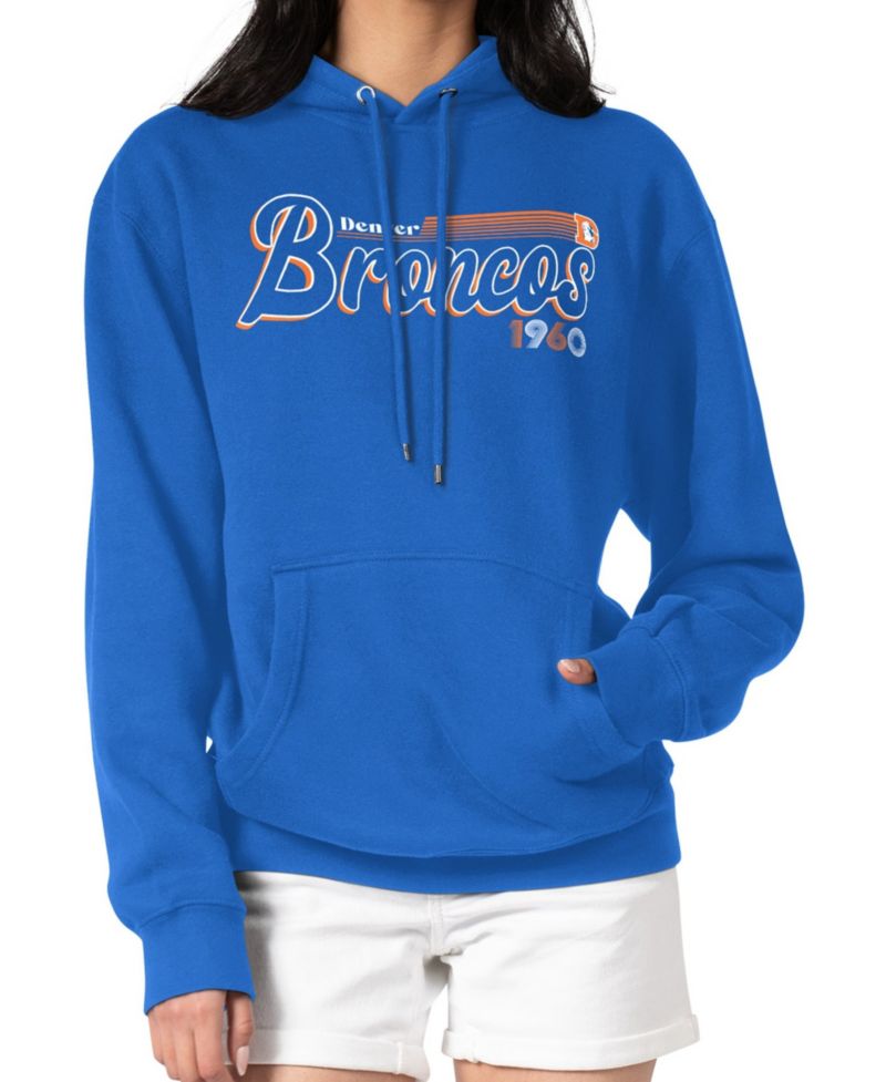 Women's Royal Denver Broncos Groovy Script Pullover Hoodie