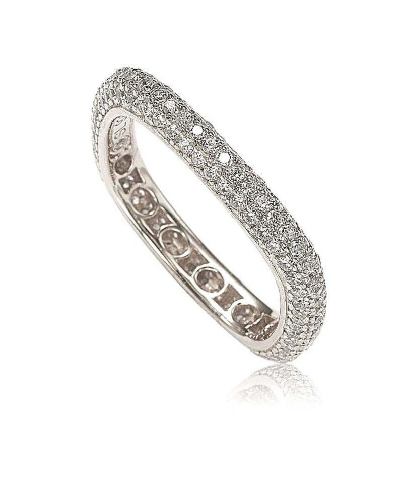 Suzy Levian Sterling Silver Cubic Zirconia Thin Modern Pave Square Eternity Band