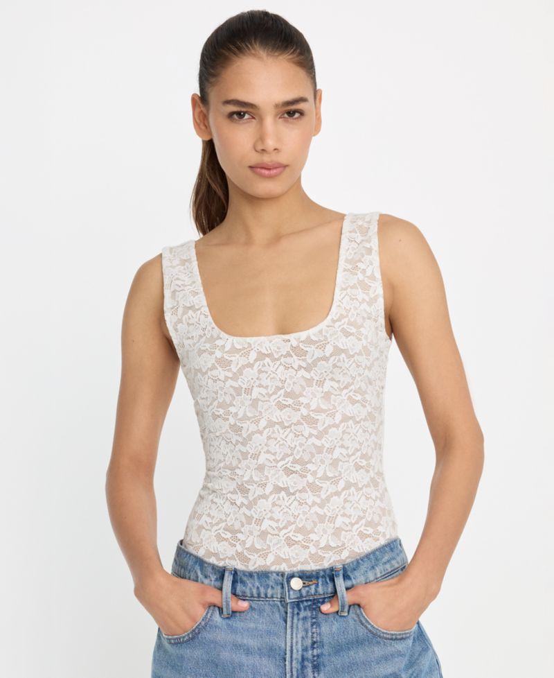 Women's Stretch Lace Scoop Neck Tank Bodysuit, Regular & Plus Size