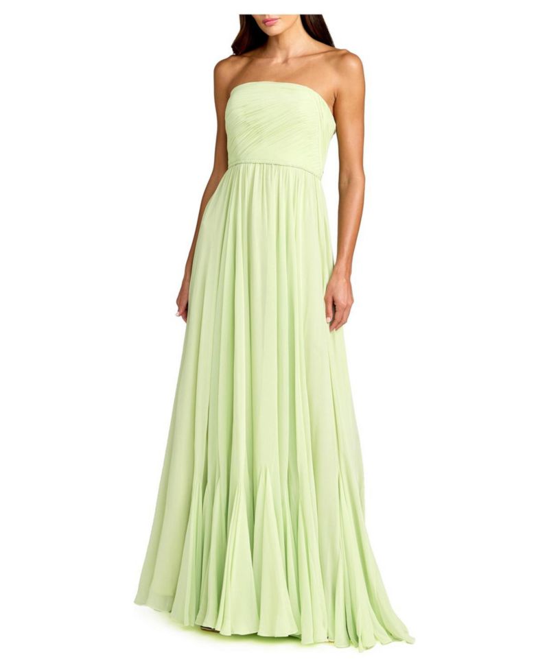 Women's Strapless Chiffon Gown With Braided Belt