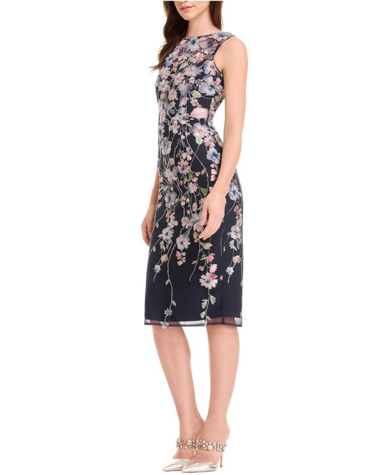 Women's Claudette Floral-Embroidered Sheath Midi Dress