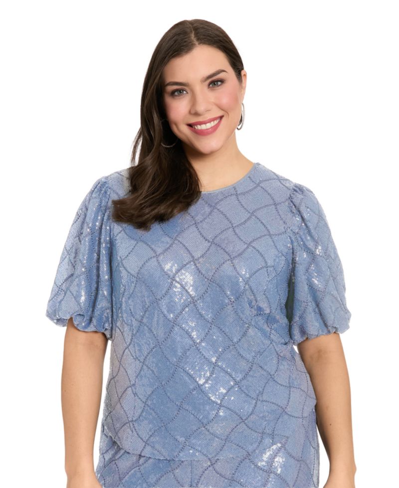 Plus Size Jewel Neck Bubble-Sleeve Top