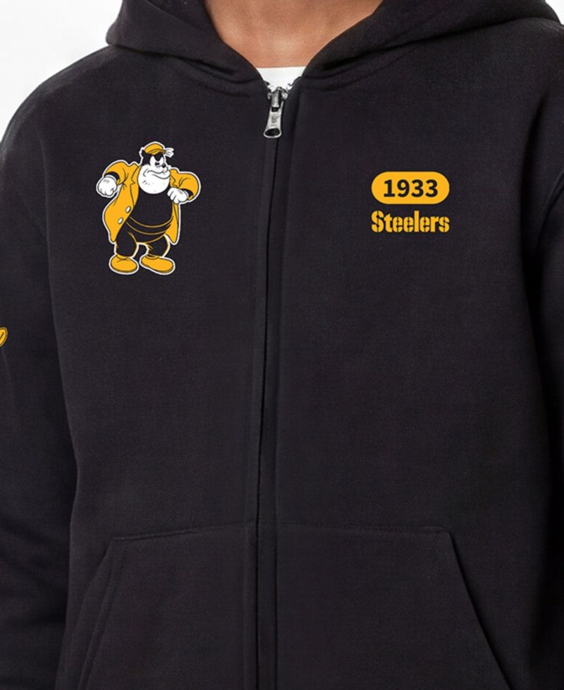 Big Boys and Girls Black Pittsburgh Steelers Disney X Champion Full-Zip Hoodie