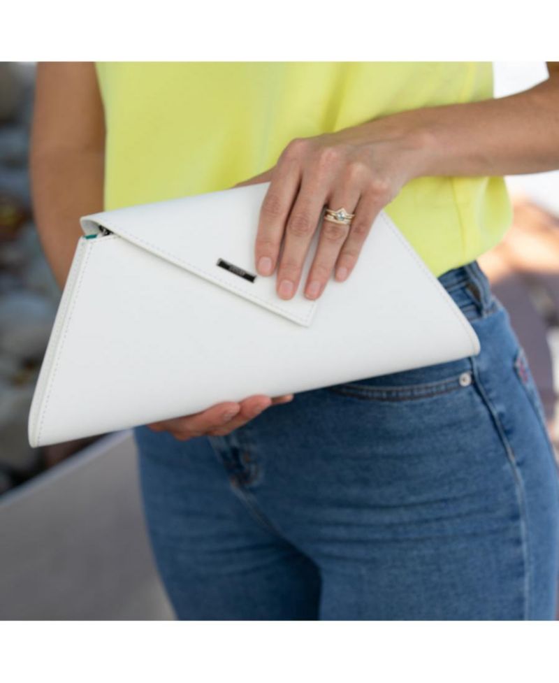 White Purse Saffiano Leather Clutch Bag Crossbody Evening Purse Unique Women's Handbag