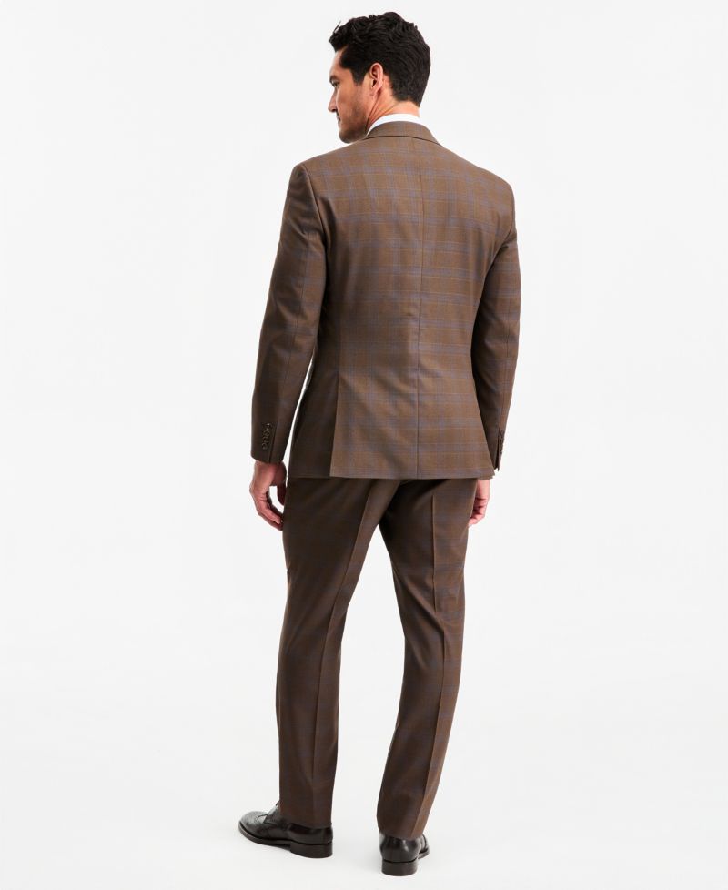 Men's Classic-Fit Brown Plaid Suit Separate Pants
