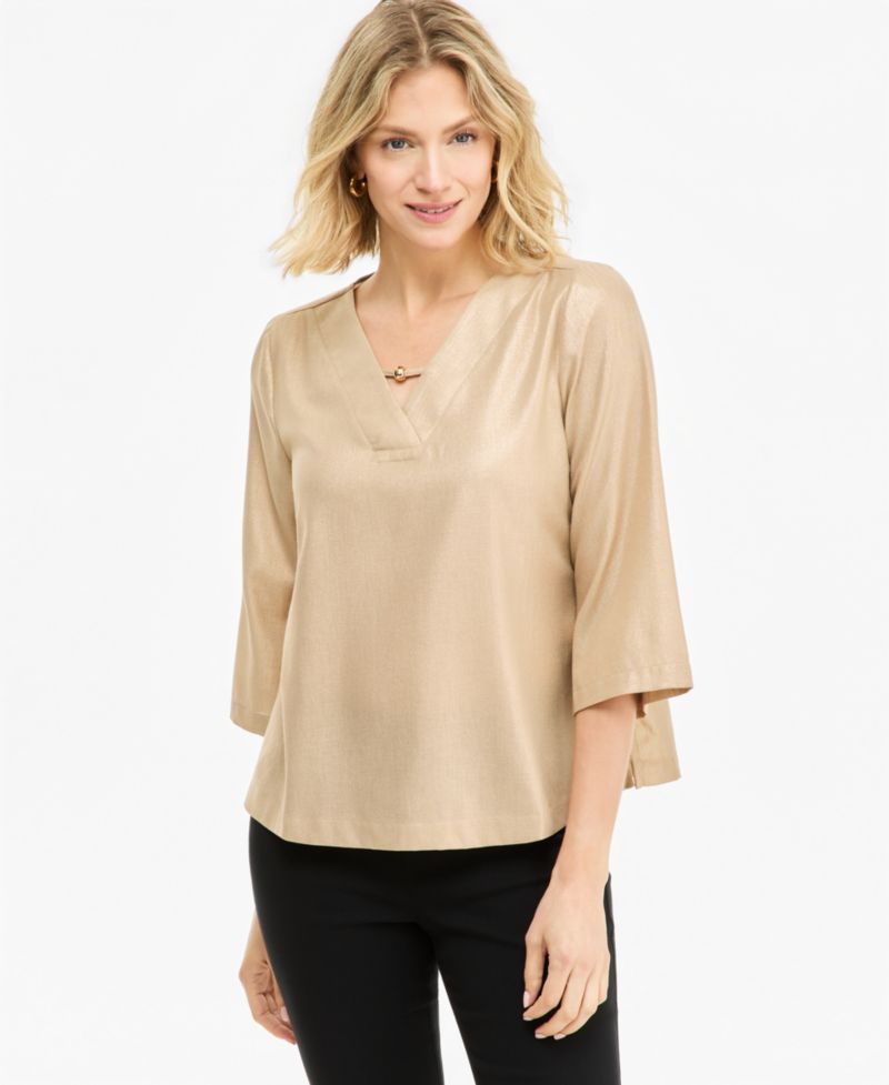 Women's Flutter-Sleeve Metallic-Threaded Top